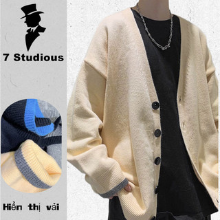 Áo khoác Cardigan dệt kim dáng rộng màu sắc đơn giản phong cách hồng kông cho nam