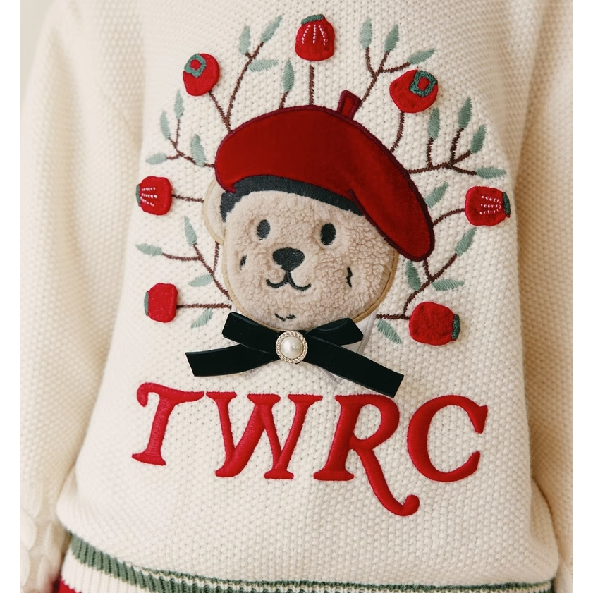 Áo Sweater Dệt Kim Tay Dài Cổ Bẻ Thêu Hình Gấu Lựu Phong Cách Mới 2023 Preppy