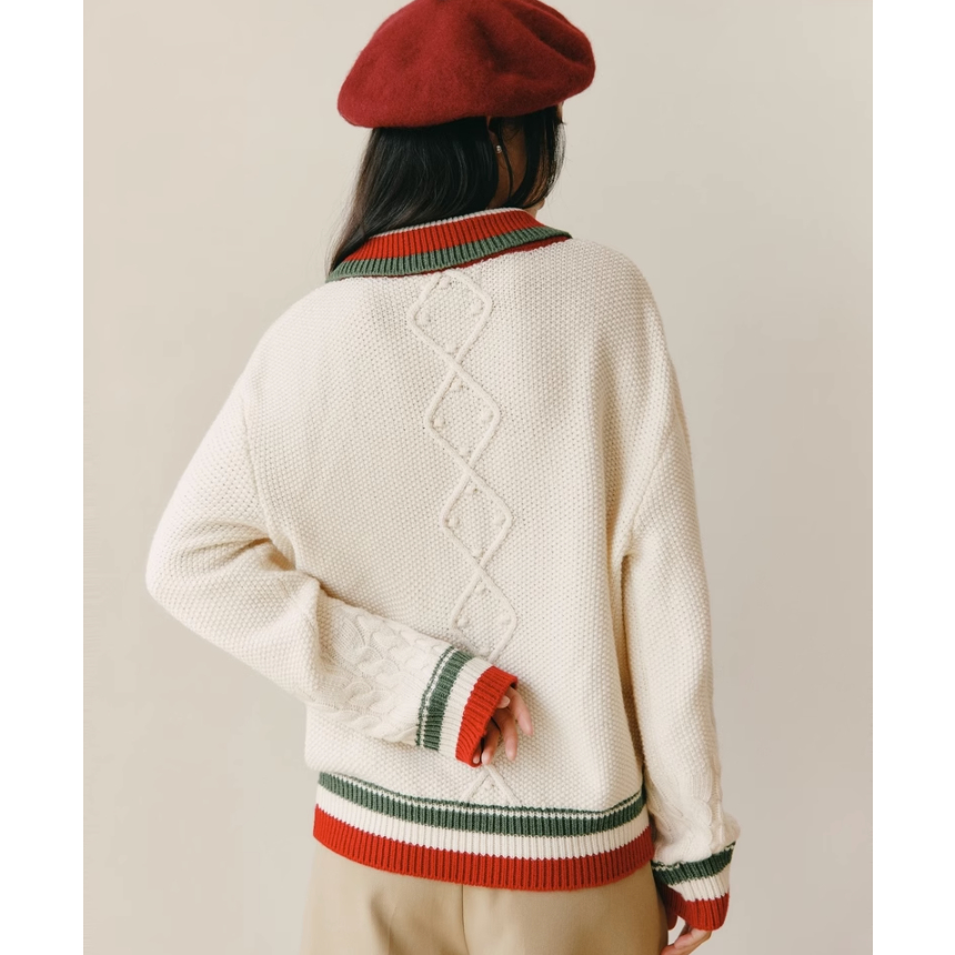 Áo Sweater Dệt Kim Tay Dài Cổ Bẻ Thêu Hình Gấu Lựu Phong Cách Mới 2023 Preppy