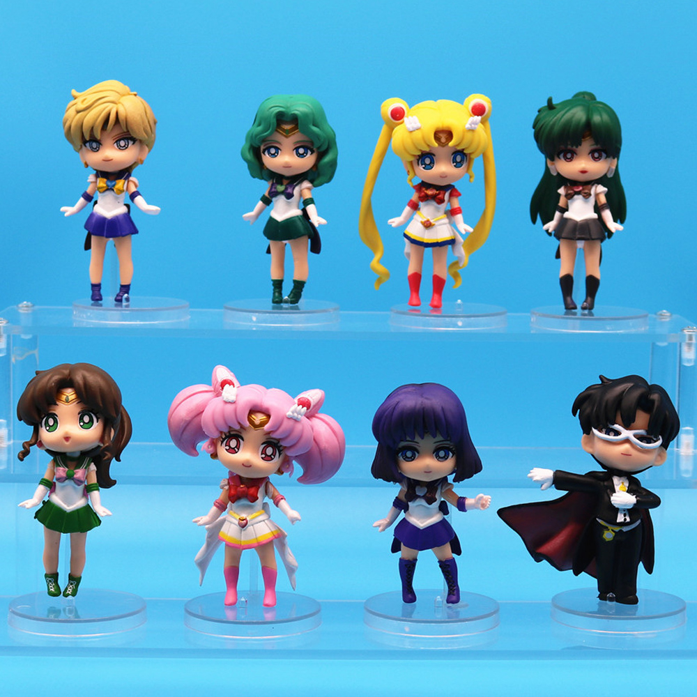 8 cái / bộ 10 cm sailor moon anime hình tsukino usagi chibiusa chiba mamoru q phiên bản trang trí bánh pvc hình hành động mô hình búp bê đồ chơi