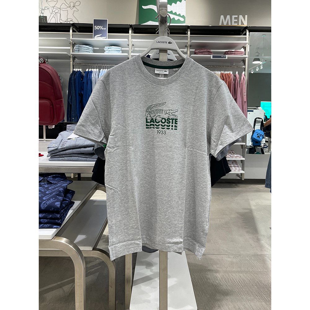 Lacos nam cổ tròn logo cotton tinh khiết in t-shirt tay ngắn thoáng khí th1228