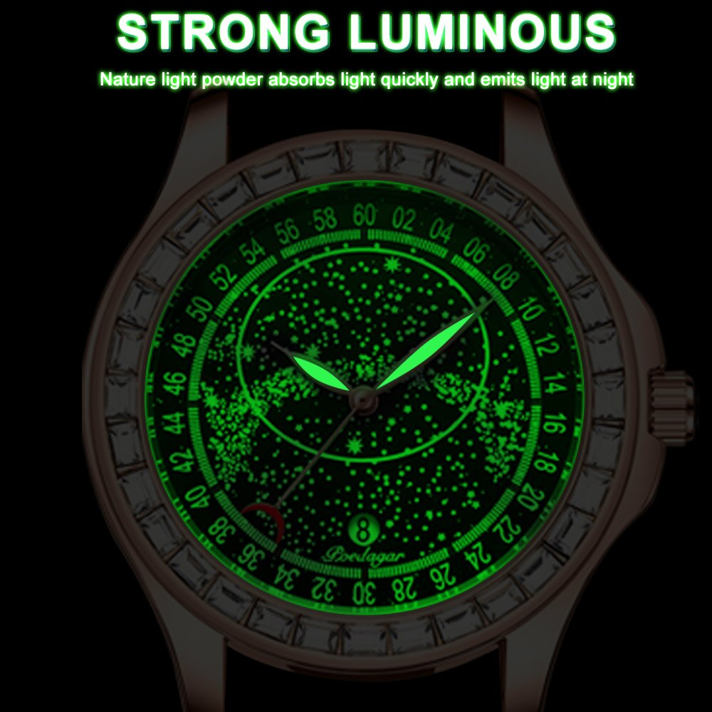 Poedagar đồng hồ nam dây da thời trang đồng hồ thạch anh bầu trời đầy sao phong cách kim cương không thấm nước phát sáng sang trọng đồng hồ đeo tay nam thể thao