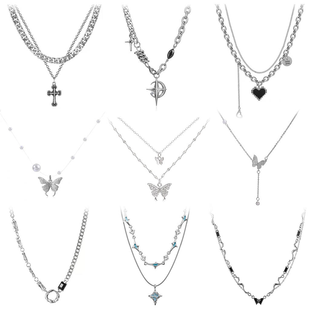 Vòng Cổ Mayebe Lavend Bạc Nhiều Lớp Phong Cách Hip Hop Hàn Quốc