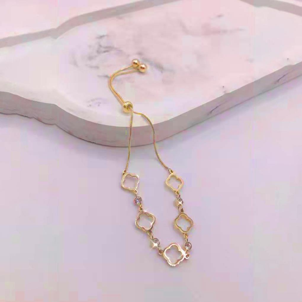 Vòng Tay Cỏ Bốn Lá Bằng Thép Không Gỉ Đính Kim Cương Giả Độc Đáo Thời Trang Cho Nữ