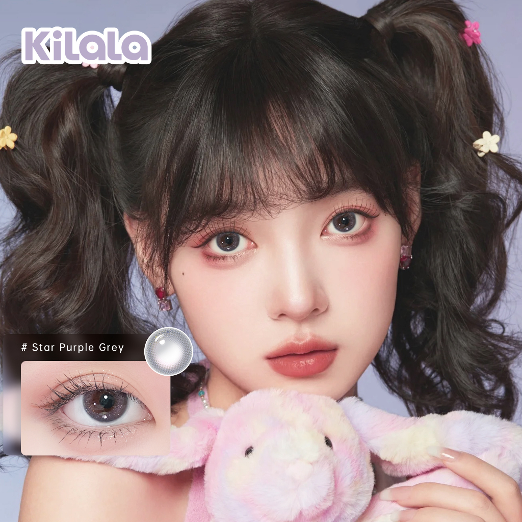 Lens màu xám Kilala lens 6 tháng Star Purple Grey có cận - GDia 14.2mm - Độ cận 0-8