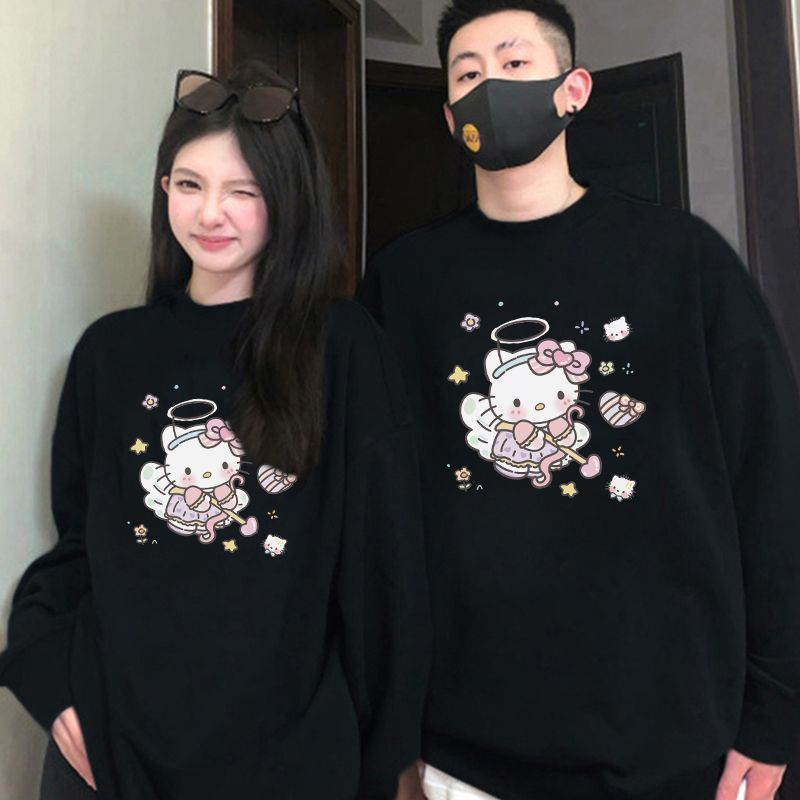ihkke thiên thần "hello kitty" Thời trang in cotton dài tay đường phố giản dị áo len rộng rãi