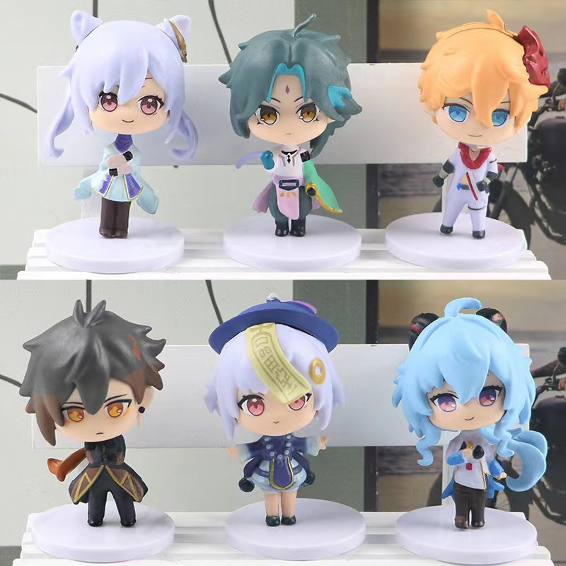 6 cái / bộ 8-9 cm mihoyo game genshin impact paimon traveler diluc ragnvindr venti amber qiqi xiao ganyu zhongli q phiên bản pvc action figures mô hình búp bê đồ chơi