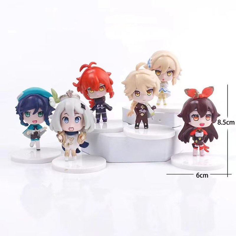 6 cái / bộ 8-9 cm mihoyo game genshin impact paimon traveler diluc ragnvindr venti amber qiqi xiao ganyu zhongli q phiên bản pvc action figures mô hình búp bê đồ chơi