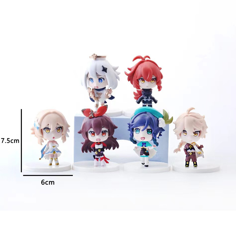 6 cái / bộ 8-9 cm mihoyo game genshin impact paimon traveler diluc ragnvindr venti amber qiqi xiao ganyu zhongli q phiên bản pvc action figures mô hình búp bê đồ chơi