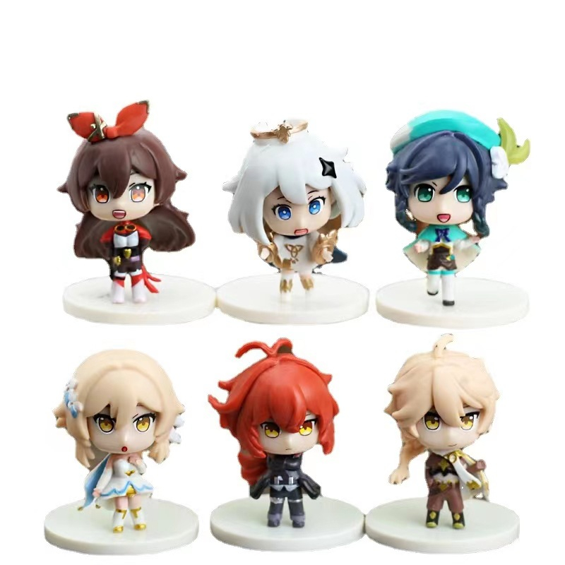 6 cái / bộ 8-9 cm mihoyo game genshin impact paimon traveler diluc ragnvindr venti amber qiqi xiao ganyu zhongli q phiên bản pvc action figures mô hình búp bê đồ chơi