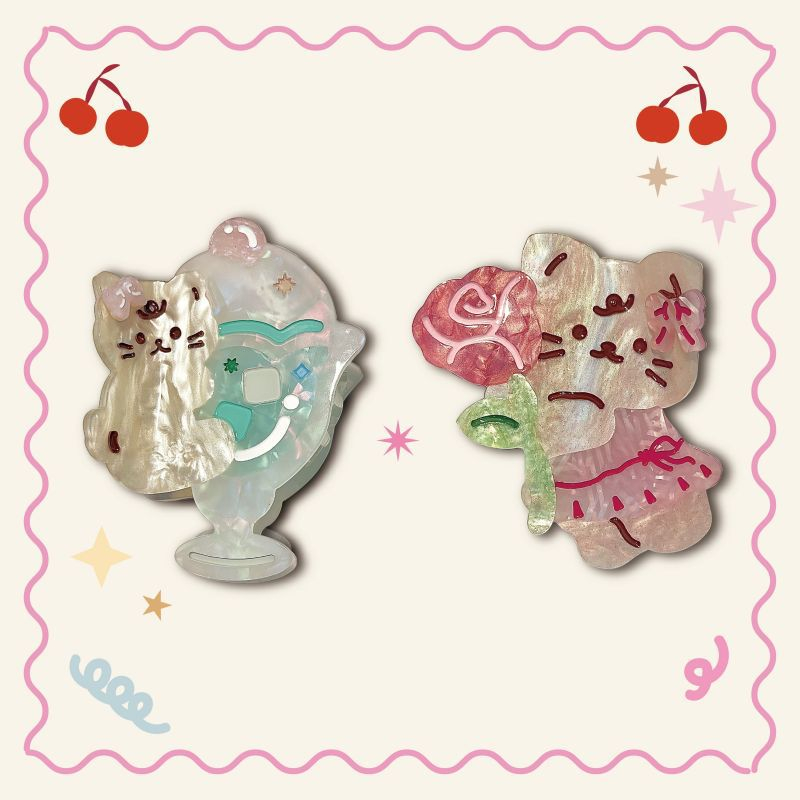 Niche design dễ thương cat soda ice cream rose all-match cá tính acrylic lấy kẹp tóc kẹp phụ kiện tóc