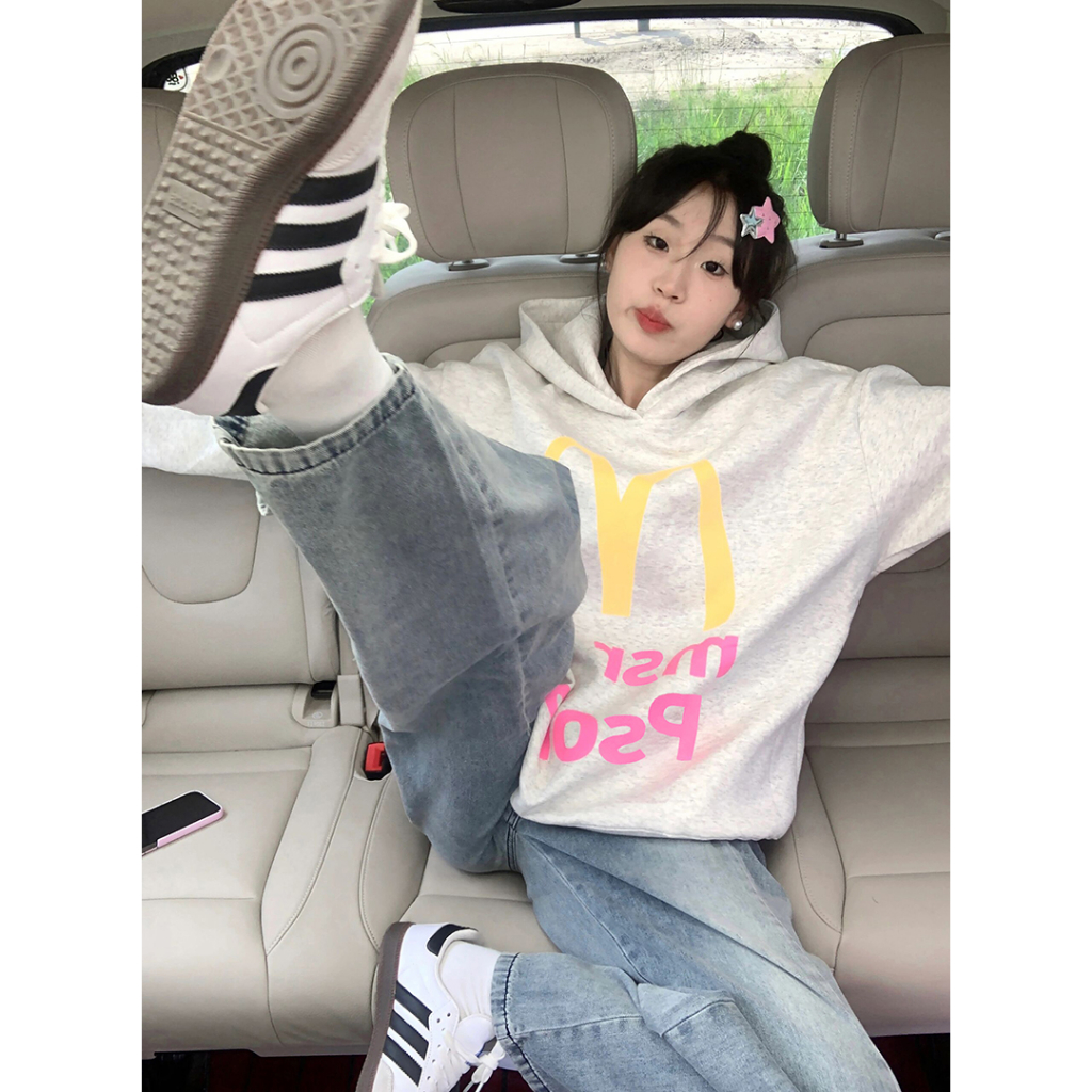 100%Cotton oversize áo nỉ aos hoodie Áo len có mũ trùm đầu đường phố của mỹ dành cho nữ "m" in mùa thu mỏng rời áo khoác ngoại cỡ