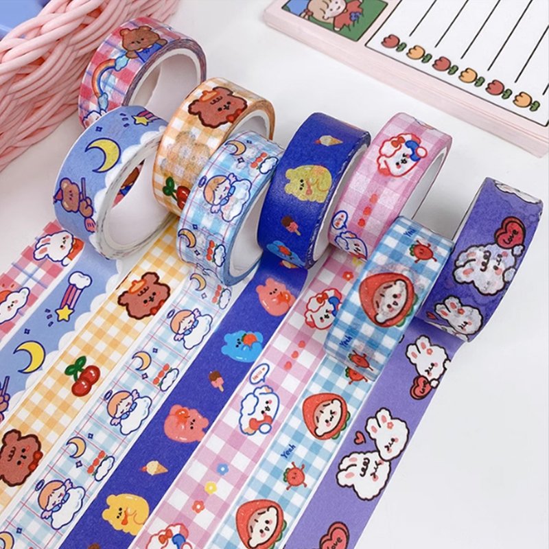 Cuộn băng keo dán chất liệu giấy in họa tiết gấu hoạt hình đáng yêu dùng để trang trí