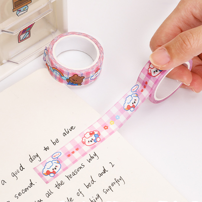 Cuộn băng keo dán chất liệu giấy in họa tiết gấu hoạt hình đáng yêu dùng để trang trí
