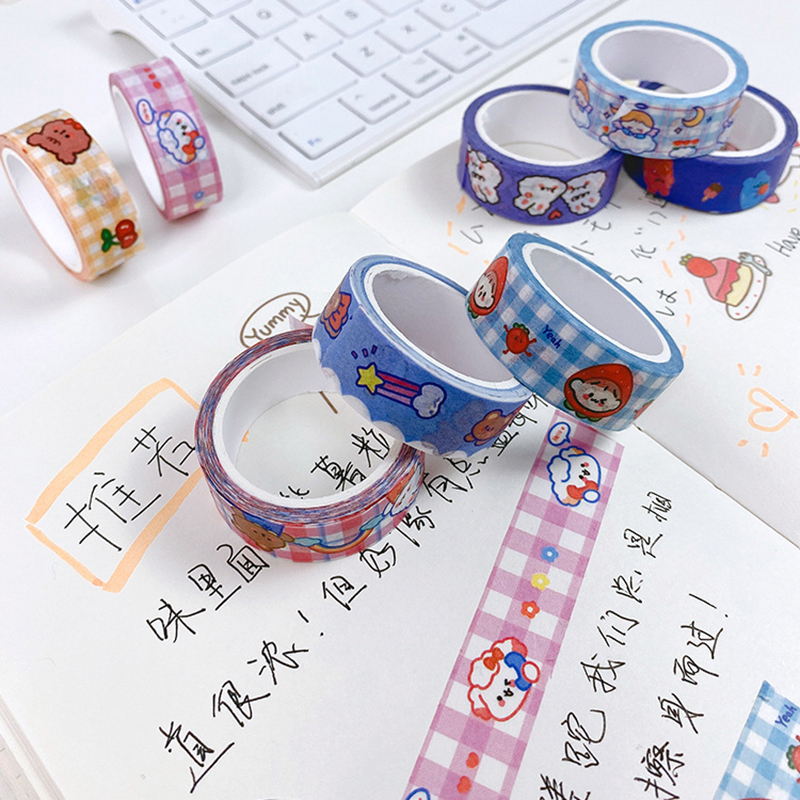 Cuộn băng keo dán chất liệu giấy in họa tiết gấu hoạt hình đáng yêu dùng để trang trí