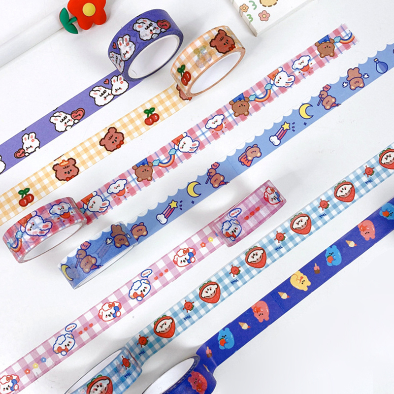Cuộn băng keo dán chất liệu giấy in họa tiết gấu hoạt hình đáng yêu dùng để trang trí