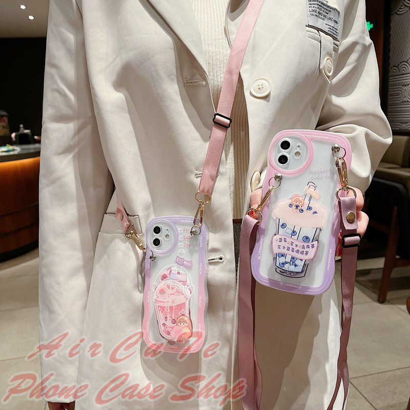 Ốp lưng Xiaomi Redmi Note 12 11 11S 10 10S 9 9S 8 7 5 Pro Redmi 12 12C 10C 10A 9A 9T 9C A1 A2 A2+ Plus MI 13T POCO X5 X3 NFC M5S 4G 5G Redmi12 2023 Wave Frame Milk Tea Air Holder Lanyard Soft Case