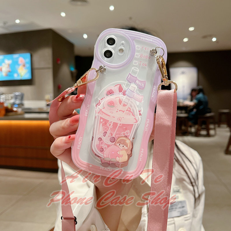 Ốp lưng Xiaomi Redmi Note 12 11 11S 10 10S 9 9S 8 7 5 Pro Redmi 12 12C 10C 10A 9A 9T 9C A1 A2 A2+ Plus MI 13T POCO X5 X3 NFC M5S 4G 5G Redmi12 2023 Wave Frame Milk Tea Air Holder Lanyard Soft Case