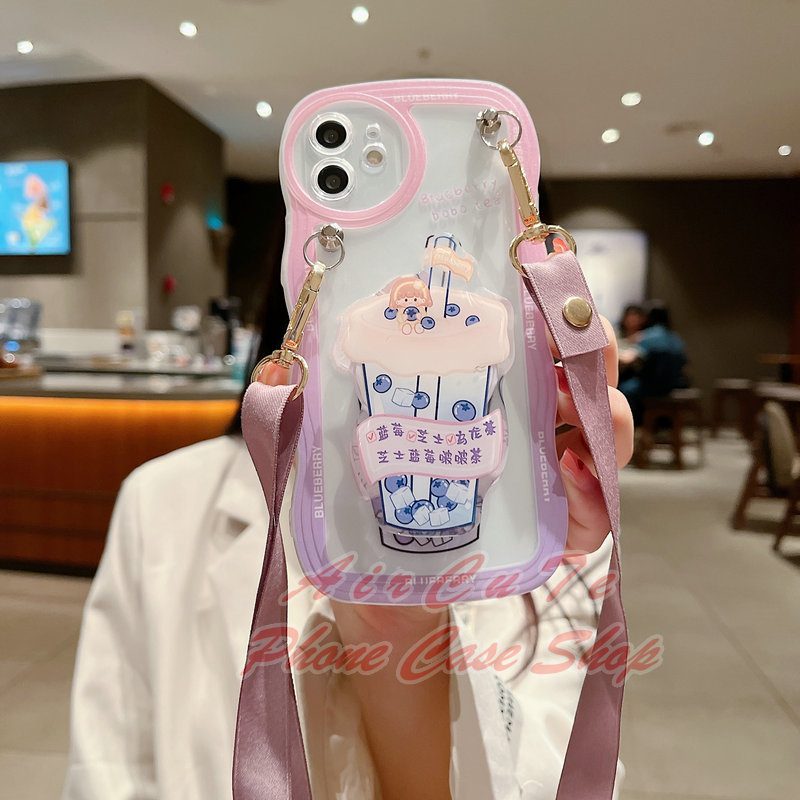 Ốp lưng Xiaomi Redmi Note 12 11 11S 10 10S 9 9S 8 7 5 Pro Redmi 12 12C 10C 10A 9A 9T 9C A1 A2 A2+ Plus MI 13T POCO X5 X3 NFC M5S 4G 5G Redmi12 2023 Wave Frame Milk Tea Air Holder Lanyard Soft Case