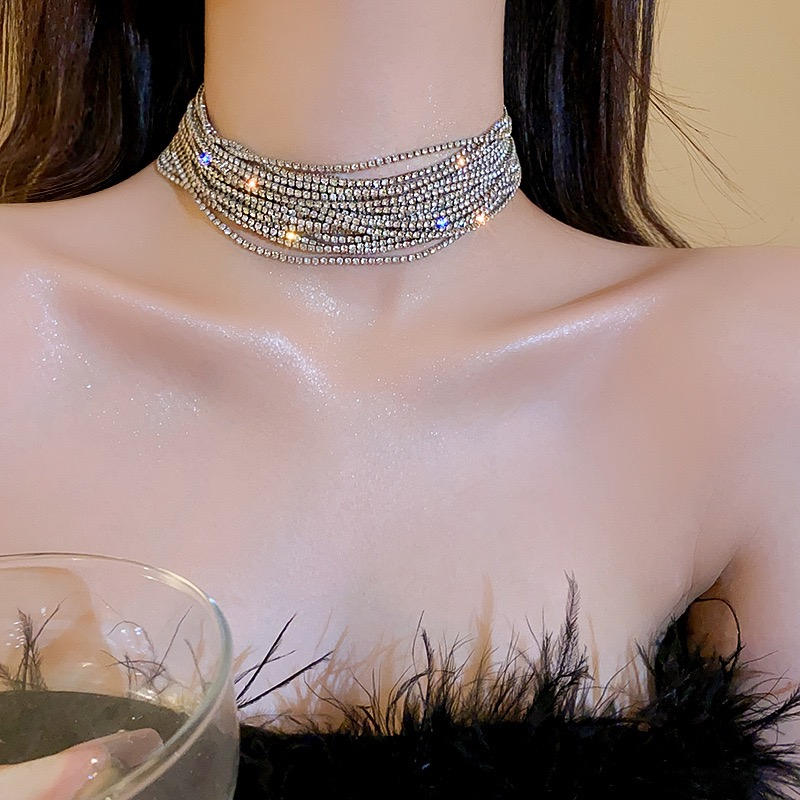 Sang trọng multi-layer diamond necklace cá nhân hóa thời trang đầy đủ kim cương xương đòn chuỗi cổ kim cương lấp lánh