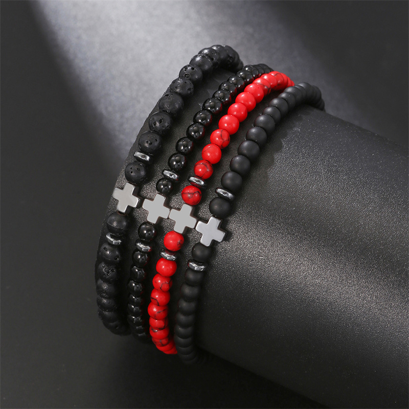 Vòng tay chữ thập đá tự nhiên của nam giới 4mm thời trang vòng đeo tay cao cấp người bạn tốt nhất giá xuất xưởng quà tặng