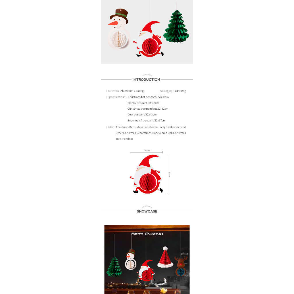 Phụ Kiện Trang Trí Giáng Sinh Hình Tổ Ong / Cây Thông / Người Tuyết / Mũ s01508