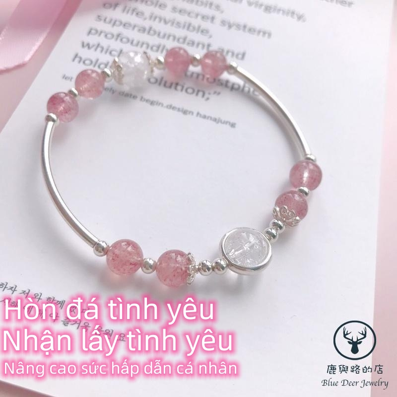 Vòng Tay Pha Lê Tự Nhiên Đính Hoa Đào Xinh Xắn