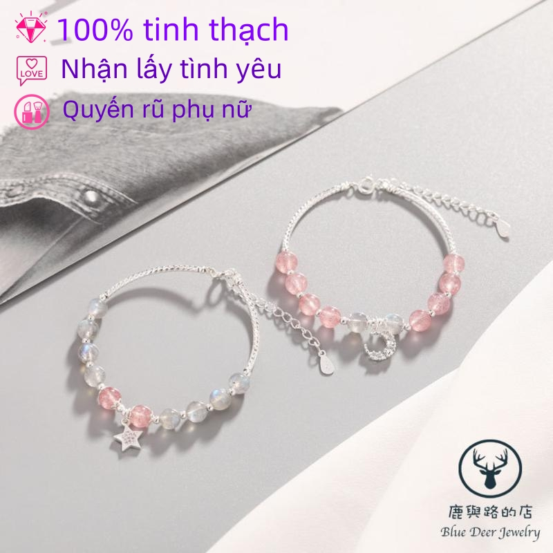 Vòng Tay Đính Đá Mặt Trăng Ngôi Sao / Dâu Tây Đơn Giản Xinh Xắn Dành Cho Nữ