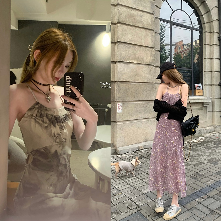 Đầm Hai Dây Dáng Dài Phong Cách Retro Thời Trang Mùa Hè 66712