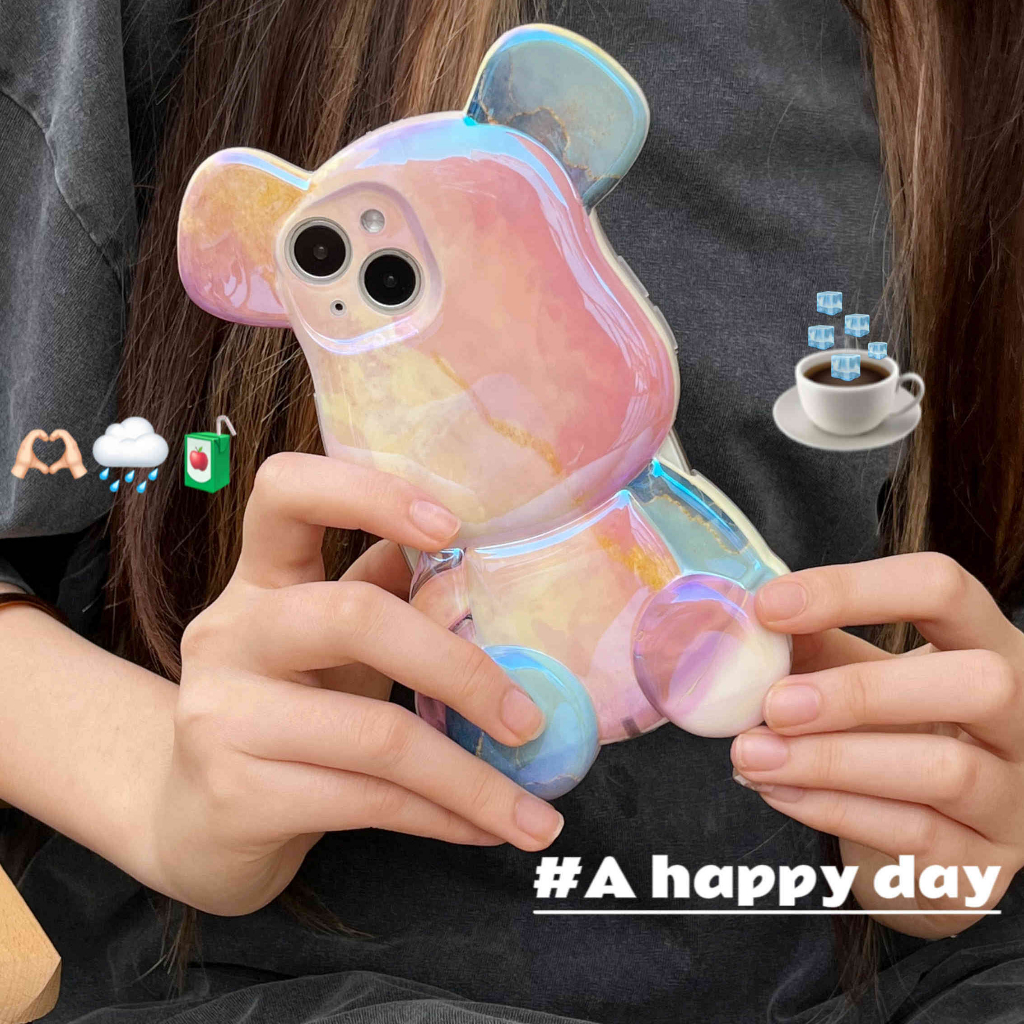 3d hình gấu dễ thương iphone14pro max marbling phone case iphone 11 12 13pro max case imd case