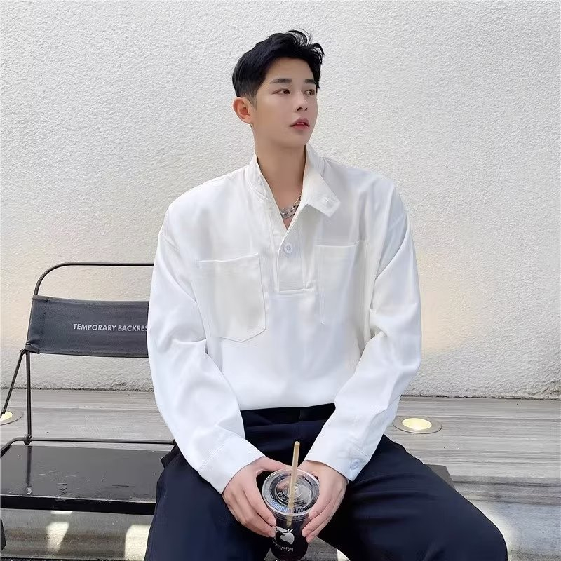 Áo Sơ Mi Nam Tay Dài Cổ Cao 2 Màu m-3xl Phong Cách Thời Trang Sang Trọng