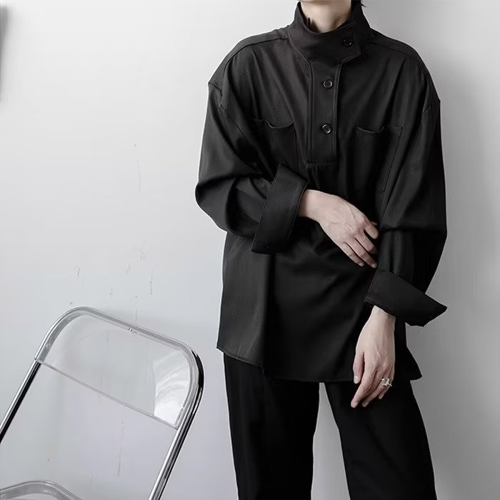 Áo Sơ Mi Nam Tay Dài Cổ Cao 2 Màu m-3xl Phong Cách Thời Trang Sang Trọng