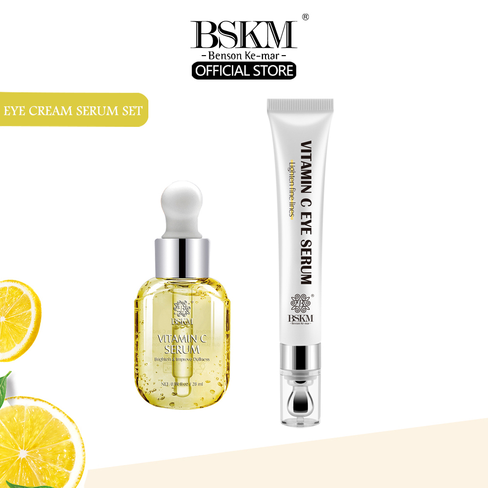 【Bộ hay nhất】BSKM Serum Vitamin C + Kem mắt Vitamin C để xóa quầng thâm và bọng mắt dưới mắt Bộ Dưỡng Da Làm Sáng Da Cải Thiện Da Mờ Da 28ml/20g