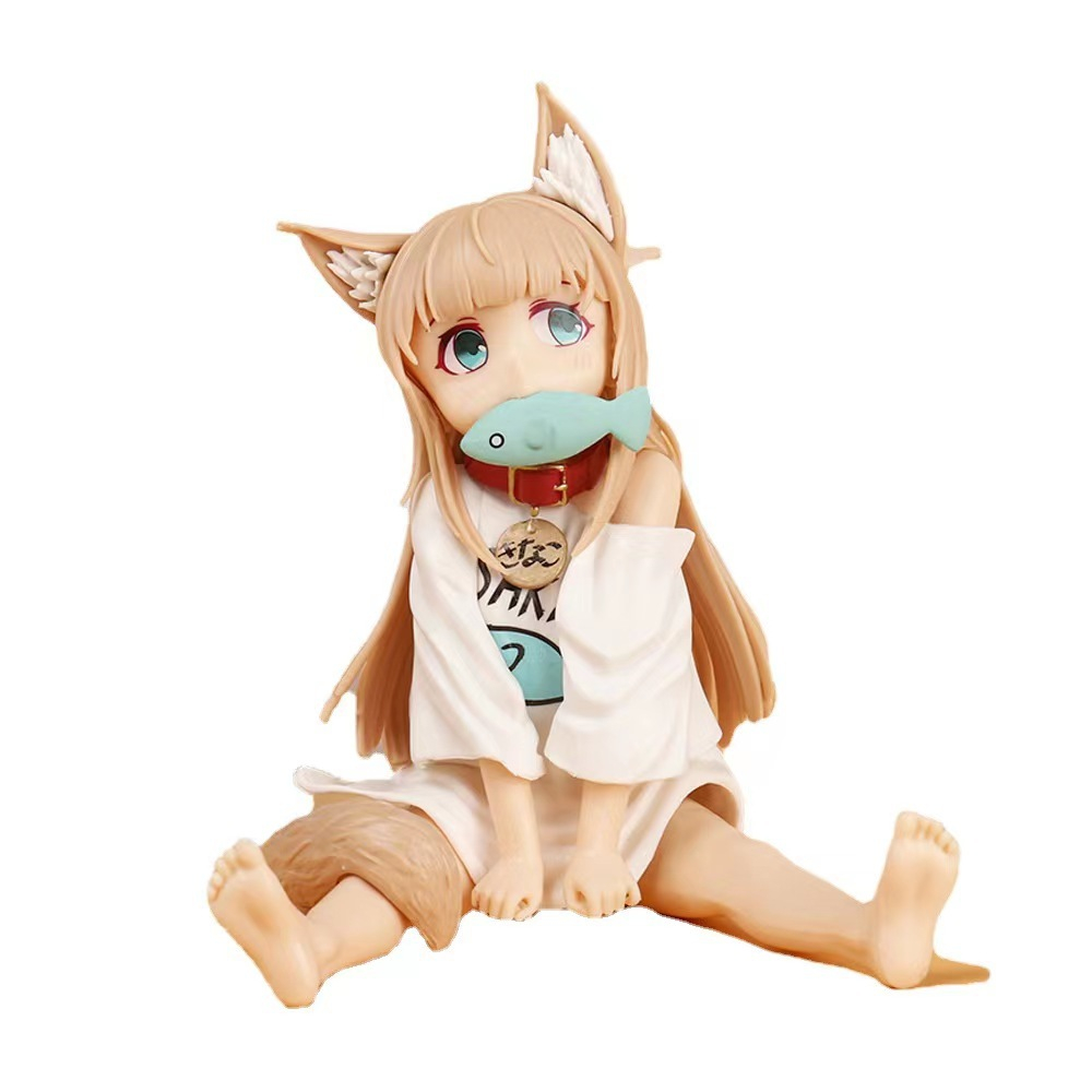 Đầu vàng 14cm con mèo của tôi là một cô gái kawaii anime hình sở thích sakura bột đậu nành ngồi và ăn cá sưu tầm đồ chơi búp bê mô hình pvc