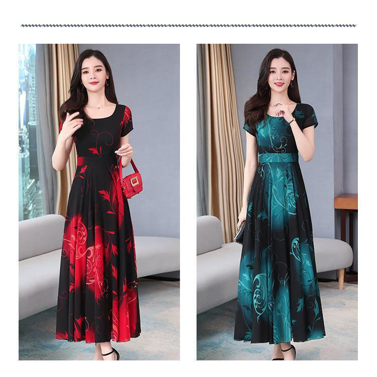 Đầm Dài Tay Ngắn Phối Ren Thời Trang Cho Phụ Nữ Trung Niên