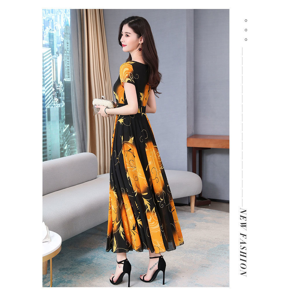 Đầm Dài Tay Ngắn Phối Ren Thời Trang Cho Phụ Nữ Trung Niên