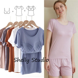 Áo thun cotton tay ngắn có miếng đệm ngực tiện dụng cho nữ