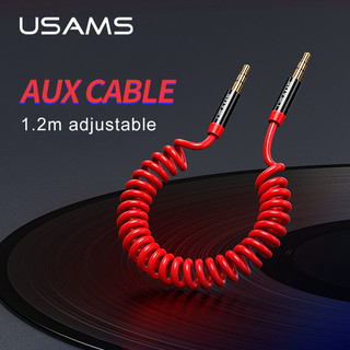 Cáp Aux âm thanh USAMS lò xo 1.2m giắc 3.5mm cho điện thoại di động/ máy tính bảng/ máy tính/ CD/ Walkman/ loa xe hơi