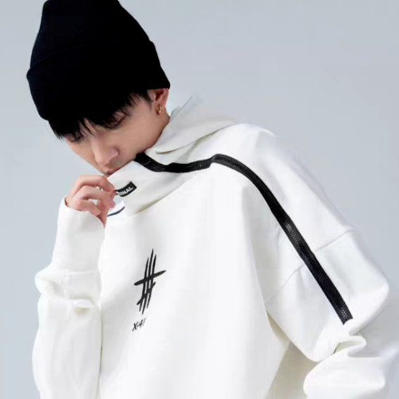 Nam phong cách hàn quốc dây kéo đôi in áo hoodie nữ tính khí giản dị thanh niên và thời trang áo hoodie chui đầu lãng mạn và thời trang áo hoodie nam cho các cặp đôi áo hoodie có dây kéo