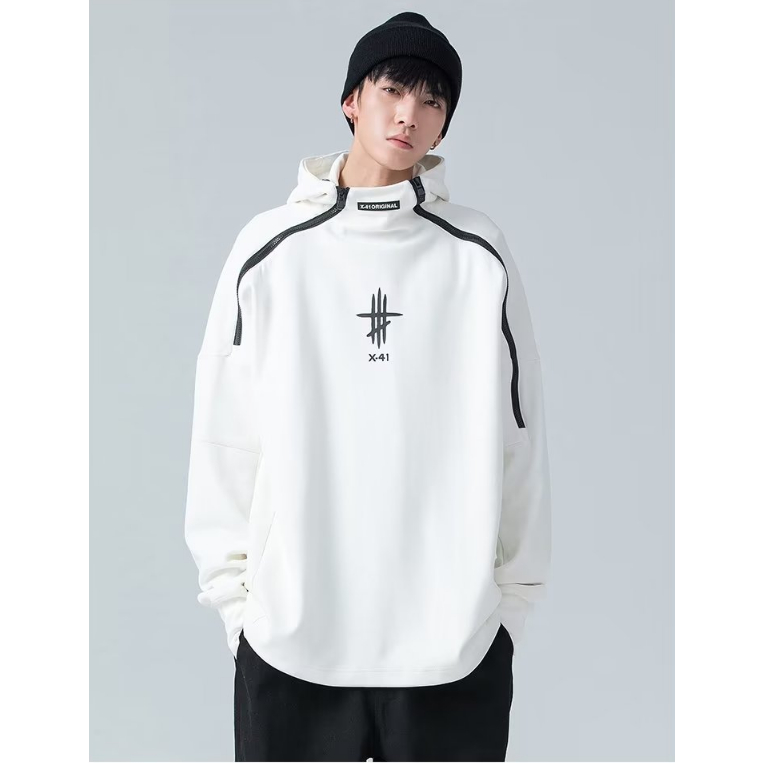 Nam phong cách hàn quốc dây kéo đôi in áo hoodie nữ tính khí giản dị thanh niên và thời trang áo hoodie chui đầu lãng mạn và thời trang áo hoodie nam cho các cặp đôi áo hoodie có dây kéo