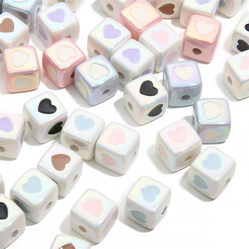 Bộ Hạt Xỏ Bốn Mặt Hình Vuông / Trái Tim / Trái Tim Nhiều Màu Sắc 12mm Dùng Làm Vòng Tay / Móc Khóa DIY