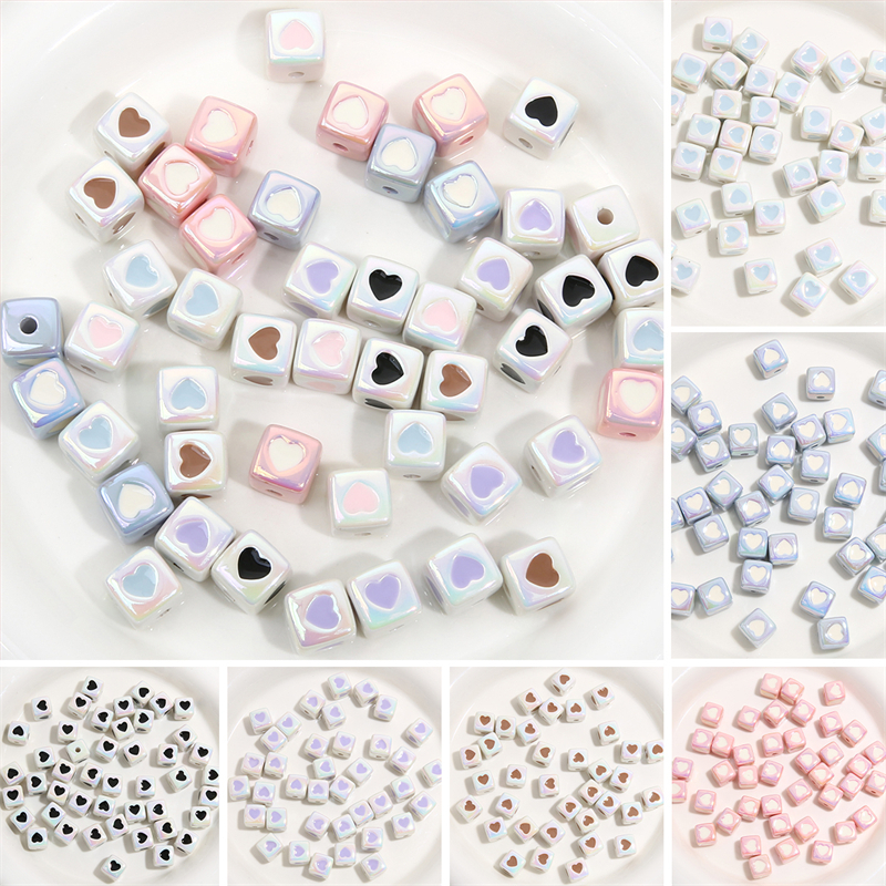 Bộ Hạt Xỏ Bốn Mặt Hình Vuông / Trái Tim / Trái Tim Nhiều Màu Sắc 12mm Dùng Làm Vòng Tay / Móc Khóa DIY