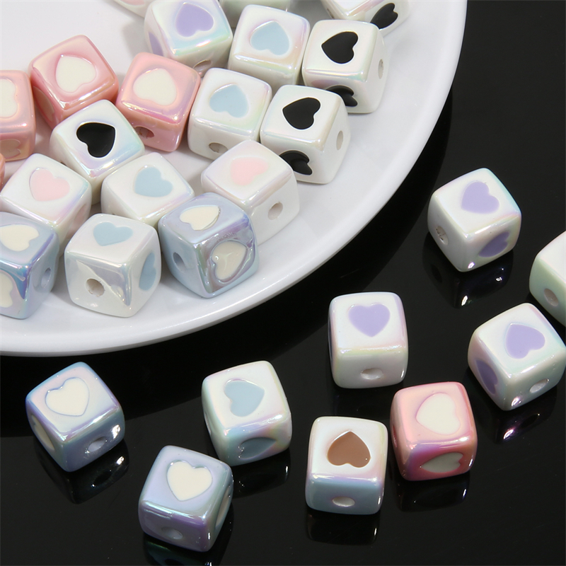 Bộ Hạt Xỏ Bốn Mặt Hình Vuông / Trái Tim / Trái Tim Nhiều Màu Sắc 12mm Dùng Làm Vòng Tay / Móc Khóa DIY