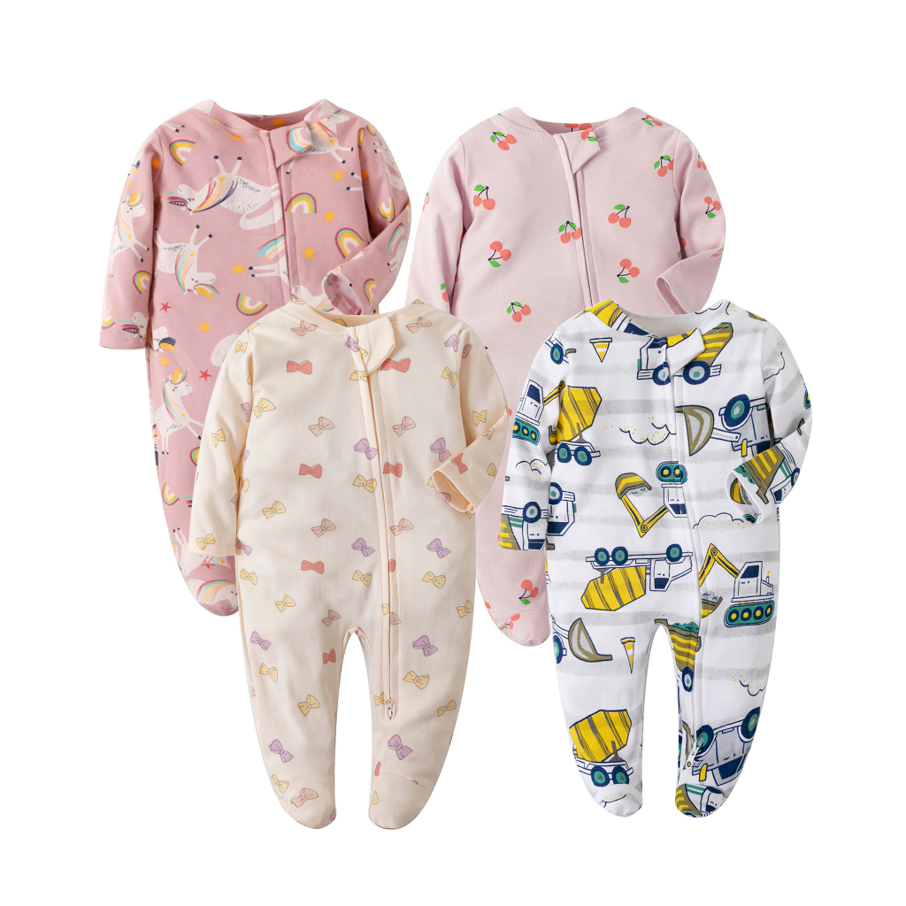Bộ Áo Liền Quần Bằng Cotton Tre Mềm Màu Trơn Có Khóa Kéo Hai Chiều Cho Bé Sơ Sinh 0-24 Tháng Tuổi