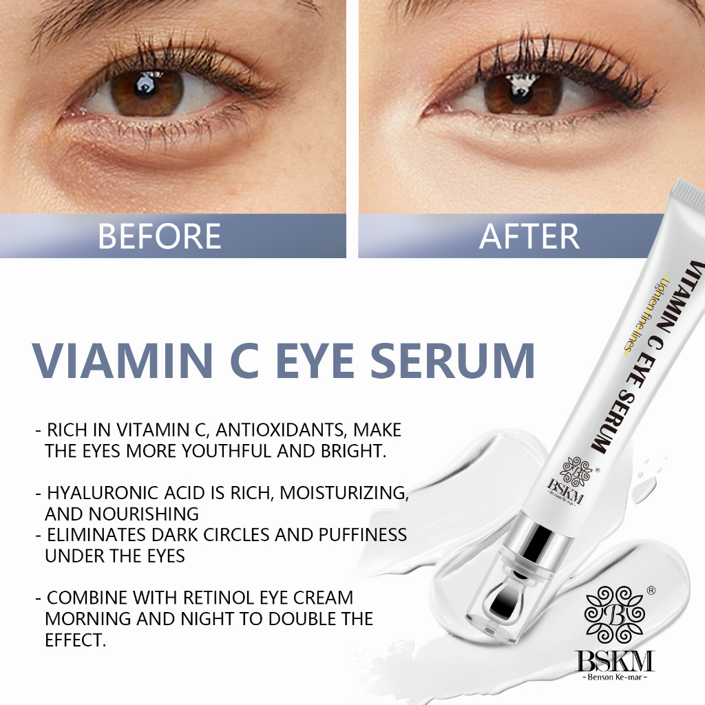 BSKM Bộ dưỡng trắng vitamin C 2 cái Serum dưỡng da mặt Kem mắt có lăn Làm sáng các đường mịn Xóa vòng kết nối tối Làm sáng Cải thiện độ mờ