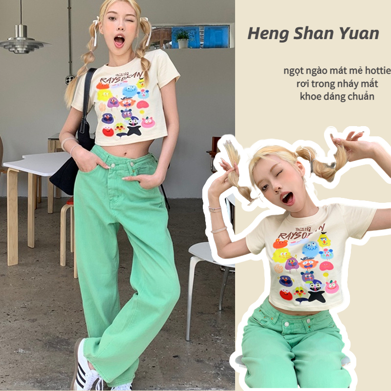 Áo Thun Cotton Tay Ngắn Dáng Rộng In Hình Trẻ Trung Hợp Thời Trang Cho Bạn Gái