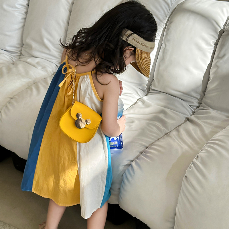 Dễ thương bé gái cầu vồng màu sọc sling dress trẻ em đáng yêu cô gái không tay váy cotton mùa hè
