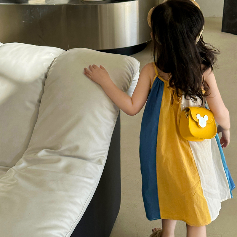 Dễ thương bé gái cầu vồng màu sọc sling dress trẻ em đáng yêu cô gái không tay váy cotton mùa hè
