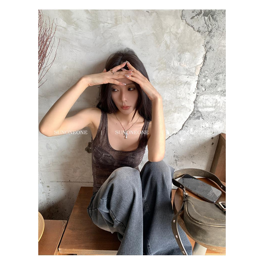 Áo Hai Dây Mùa Hè Phong Cách Retro Mỹ 2023 Mới Cho Nữ