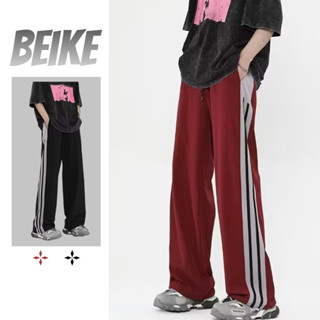 【2 Colors Mỹ phong cách giản dị màu quần đen ống rộng nam sắc tương phản chắp vá sọc quần thể thao nam mùa hè thương hiệu thời trang mỹ rượu vang đỏ thẳng quần nam hàn quốc quần thun ống rộng nam nhanh-khô quần âu quần kaki nam big size